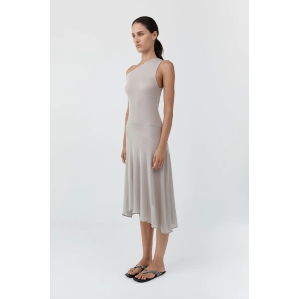 St. Agni Fine Jersey Off Shoulder Dress in Soft Ash, view 4