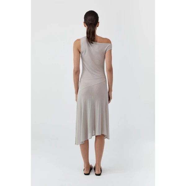 St. Agni Fine Jersey Off Shoulder Dress in Soft Ash, view 5