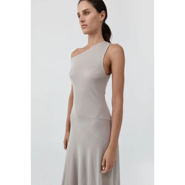 St. Agni Fine Jersey Off Shoulder Dress in Soft Ash, view 6