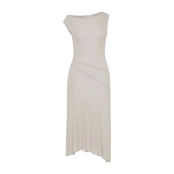 Fine Jersey Off Shoulder Dress in Soft Ash