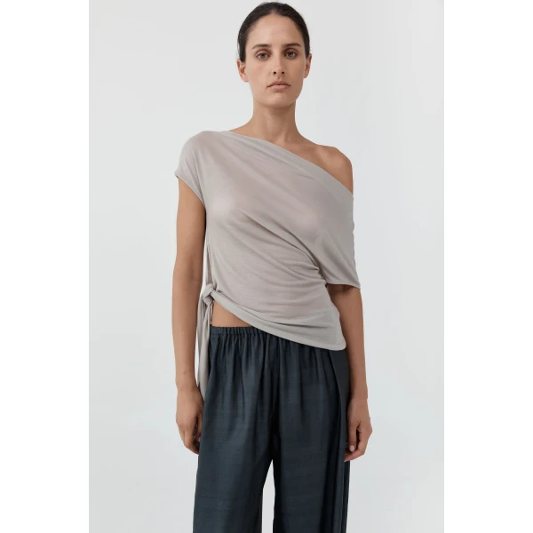 St. Agni Fine Jersey Off Shoulder Top in Soft Ash, view 2