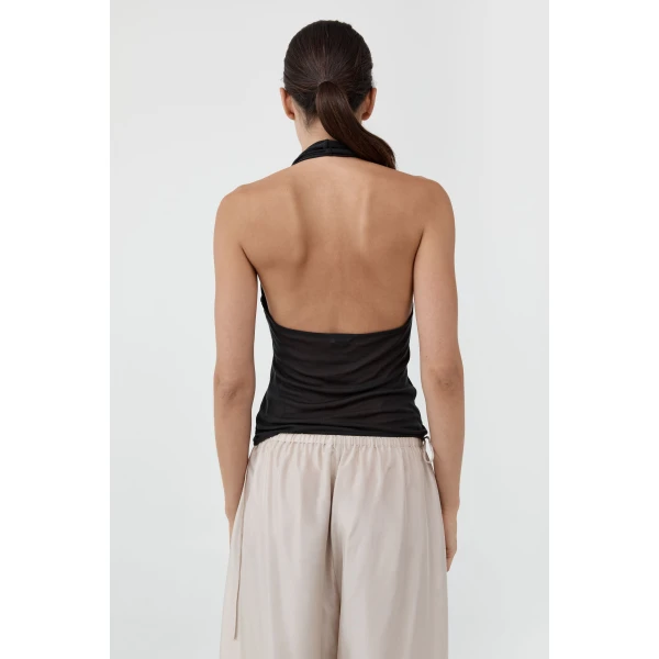 St. Agni Fine Jersey Wrap Halter Top in Charcoal, view 6