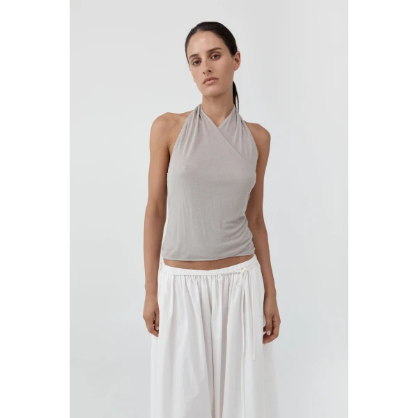 St. Agni Fine Jersey Wrap Halter Top in Soft Ash, view 2