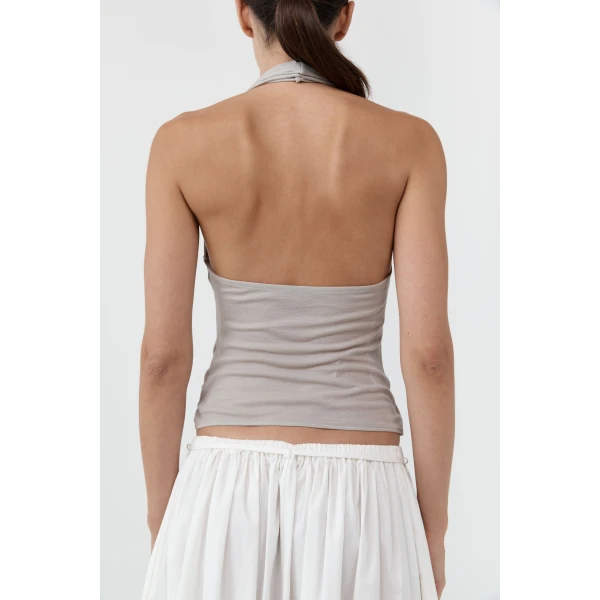 St. Agni Fine Jersey Wrap Halter Top in Soft Ash, view 5