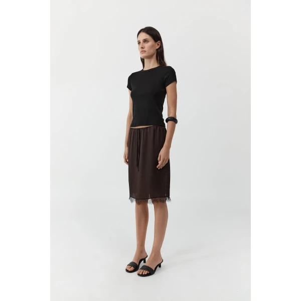 St. Agni Fine Lace Skirt in Bark, view 4