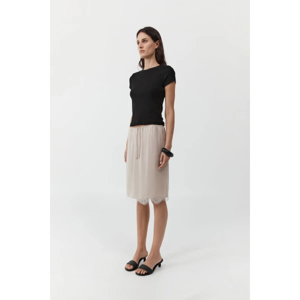 St. Agni Fine Lace Skirt in Stone, view 3