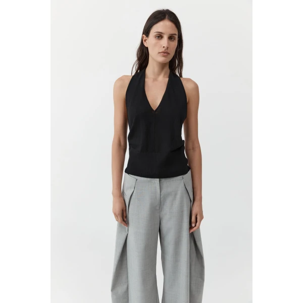 St. Agni Fine Merino Halter Top in Black, view 3