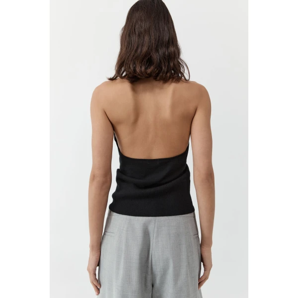 St. Agni Fine Merino Halter Top in Black, view 5