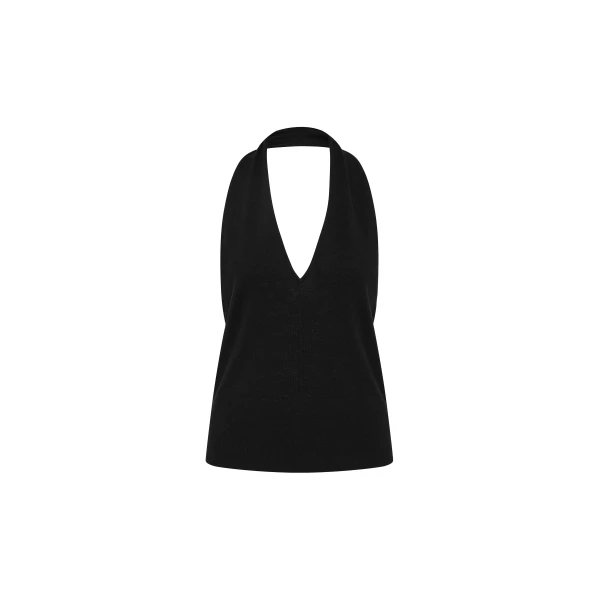 Fine Merino Halter Top in Black