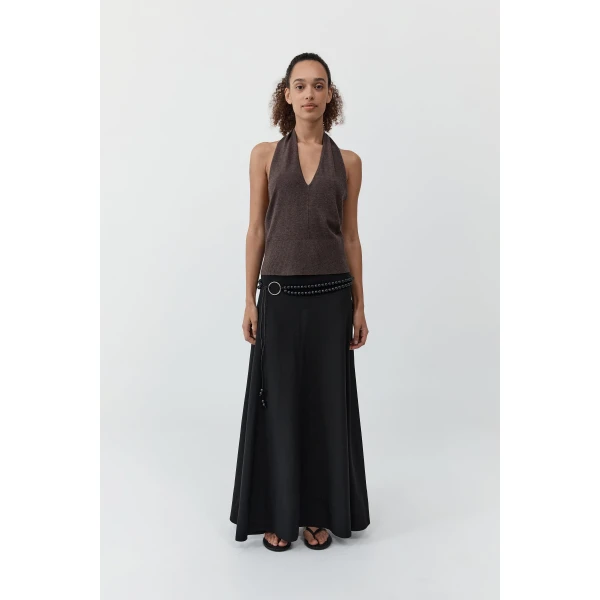 St. Agni Fine Merino Halter Top in Mulch, view 2