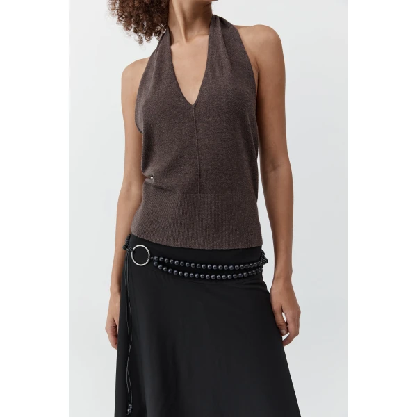 St. Agni Fine Merino Halter Top in Mulch, view 4
