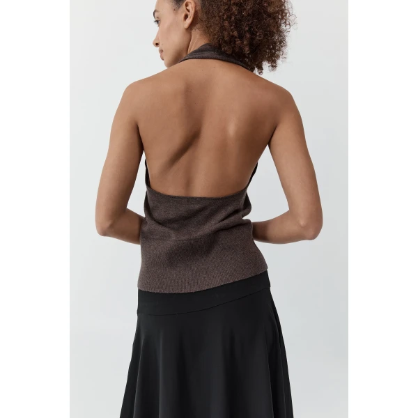 St. Agni Fine Merino Halter Top in Mulch, view 5