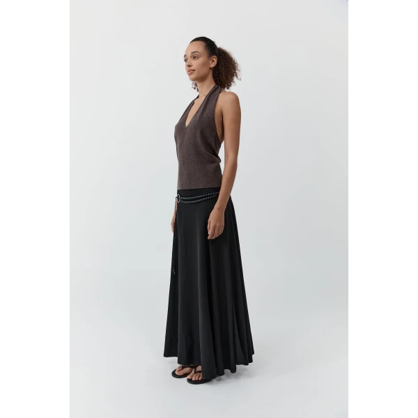 St. Agni Fine Merino Halter Top in Mulch, view 6