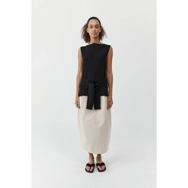 St. Agni Fine Merino Tie Waist Top in Black, view 3