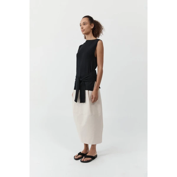 St. Agni Fine Merino Tie Waist Top in Black, view 4