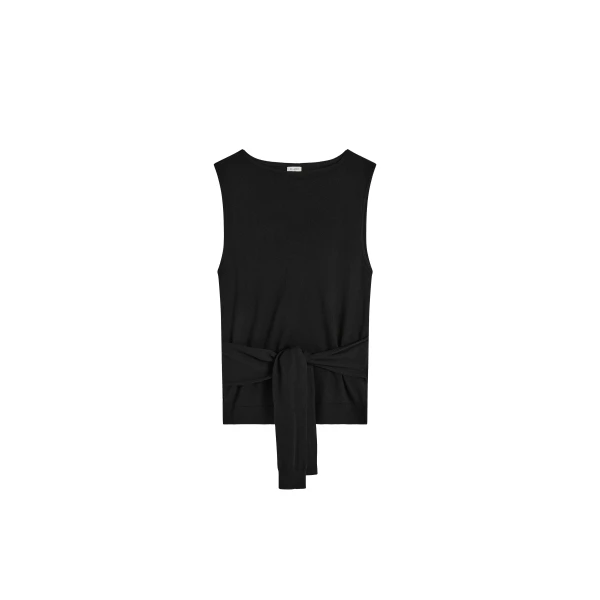 Fine Merino Tie Waist Top in Black