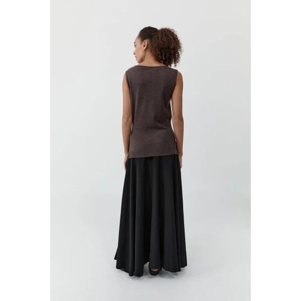 St. Agni Fine Merino Tie Waist Top in Mulch, view 5