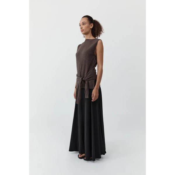 St. Agni Fine Merino Tie Waist Top in Mulch, view 6