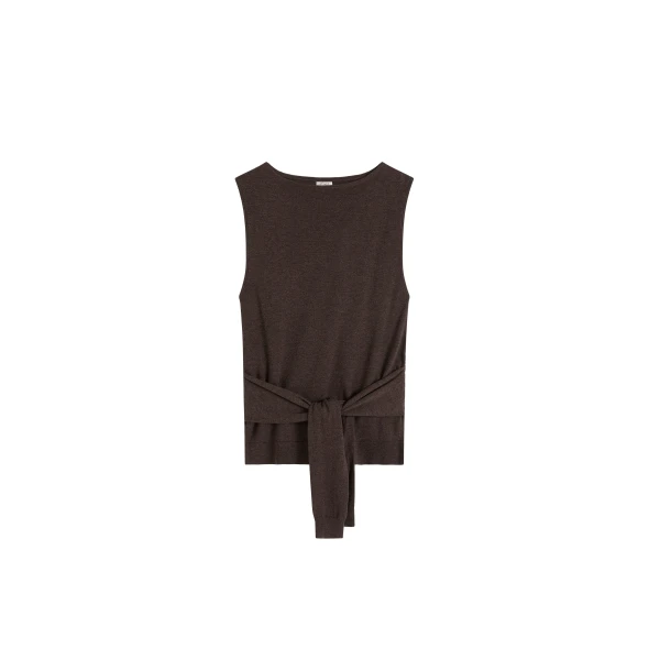 Fine Merino Tie Waist Top in Mulch