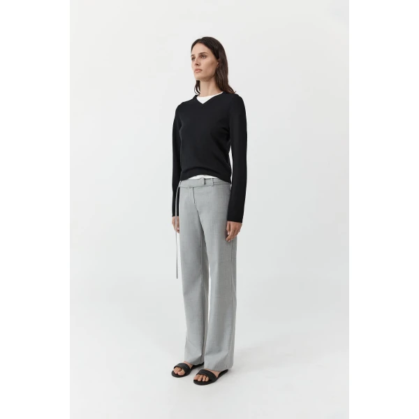St. Agni Fine Merino V Neck Sweater in Black, view 3