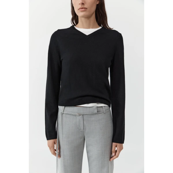 St. Agni Fine Merino V Neck Sweater in Black, view 4