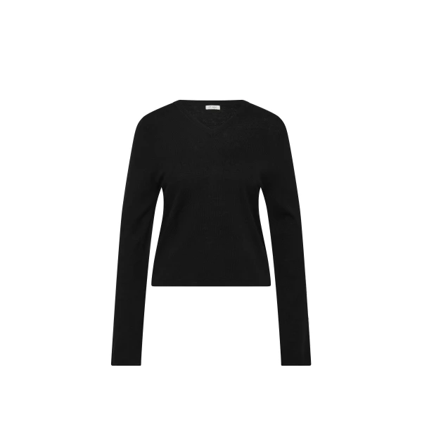 Fine Merino V Neck Sweater in Black