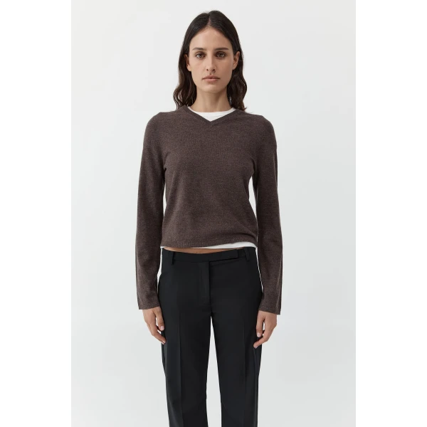 St. Agni Fine Merino V Neck Sweater in Mulch, view 2