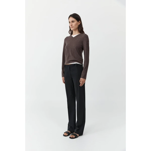 St. Agni Fine Merino V Neck Sweater in Mulch, view 3