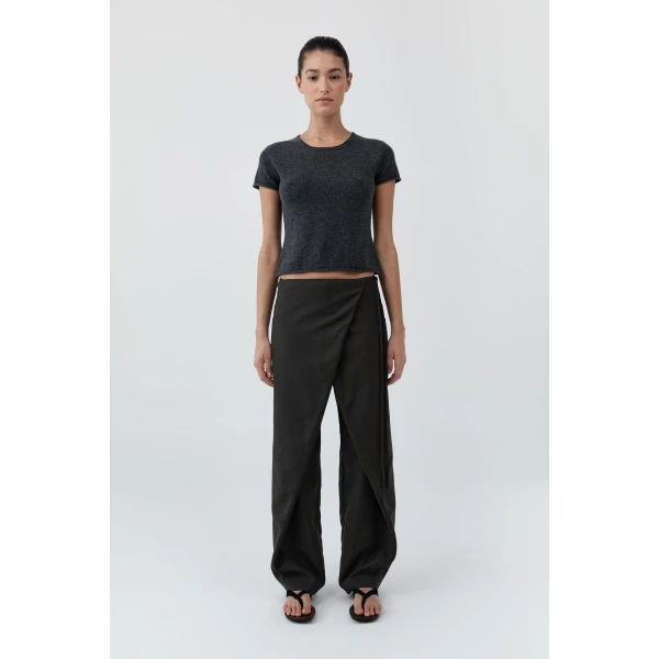 St. Agni Fine Merino Wool Baby Tee in Charcoal Melange, view 3