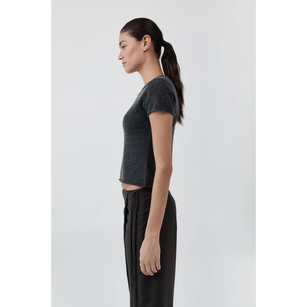 St. Agni Fine Merino Wool Baby Tee in Charcoal Melange, view 4