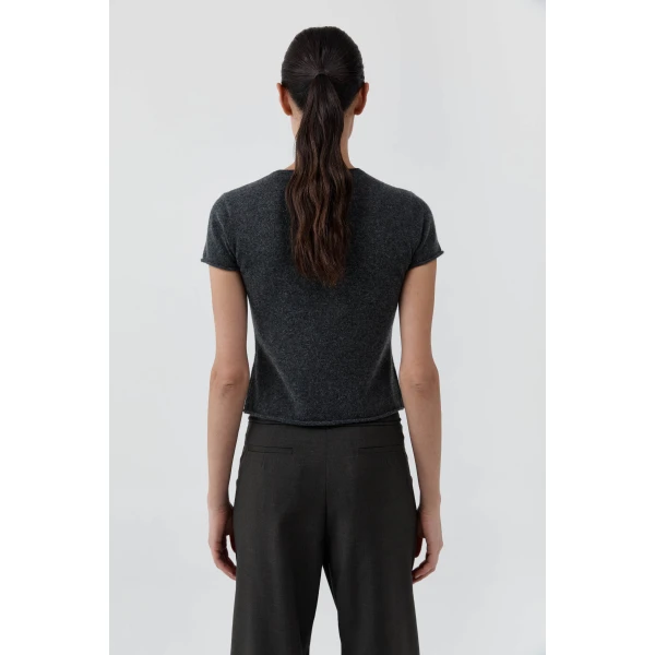 St. Agni Fine Merino Wool Baby Tee in Charcoal Melange, view 5