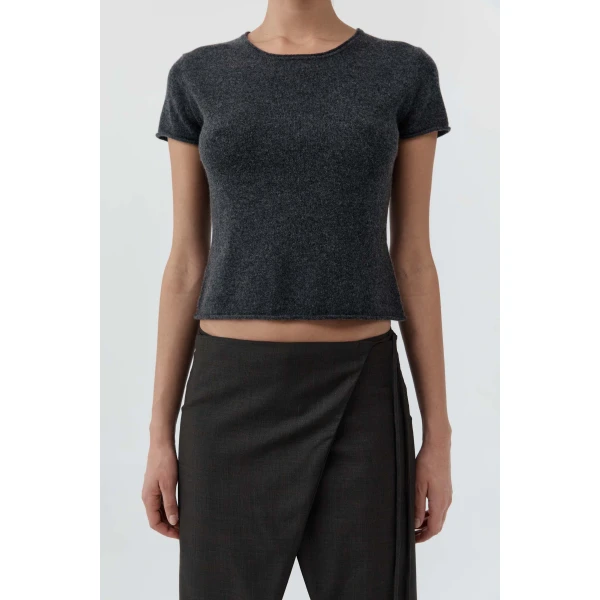 St. Agni Fine Merino Wool Baby Tee in Charcoal Melange, view 6