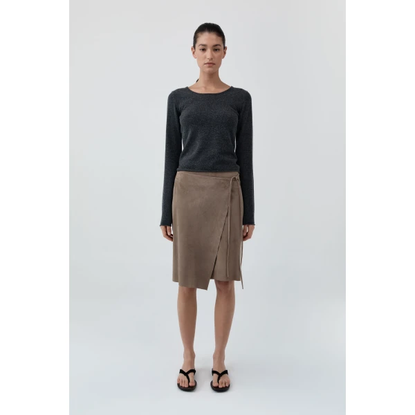 St. Agni Fine Merino Wool Long Sleeve Top in Charcoal Melange, view 2