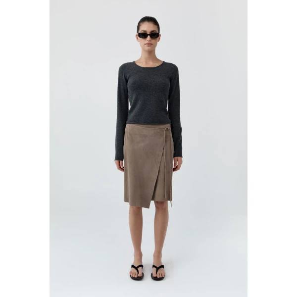St. Agni Fine Merino Wool Long Sleeve Top in Charcoal Melange, view 4