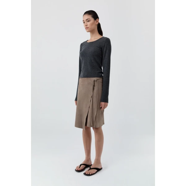 St. Agni Fine Merino Wool Long Sleeve Top in Charcoal Melange, view 5