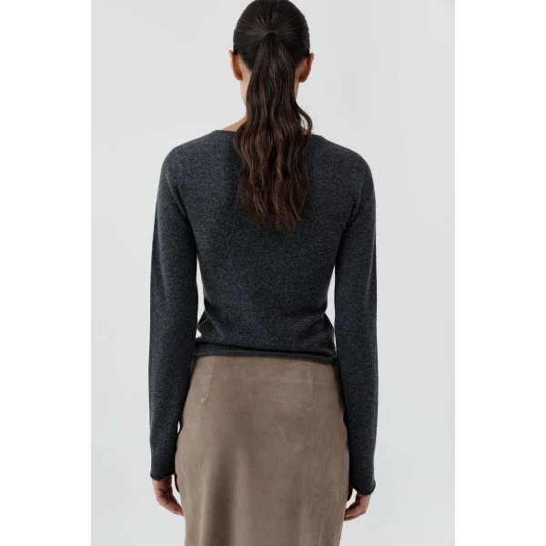 St. Agni Fine Merino Wool Long Sleeve Top in Charcoal Melange, view 6