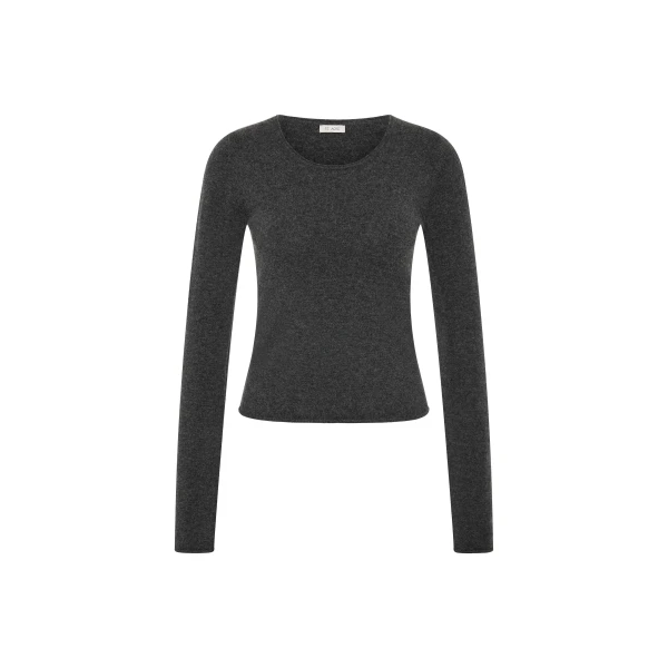 Fine Merino Wool Long Sleeve Top in Charcoal Melange