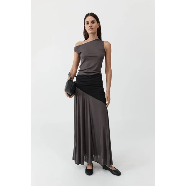 St. Agni Fluid Jersey Skirt in Soot, view 3
