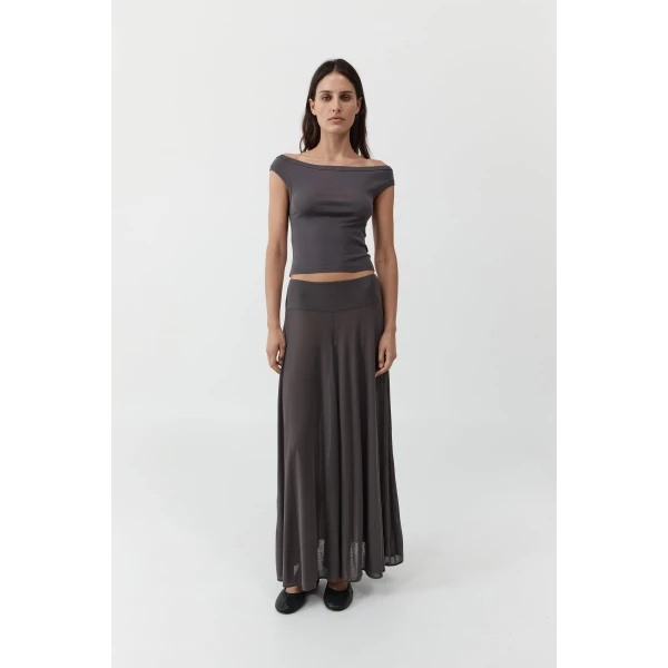 St. Agni Fluid Jersey Skirt in Soot, view 6