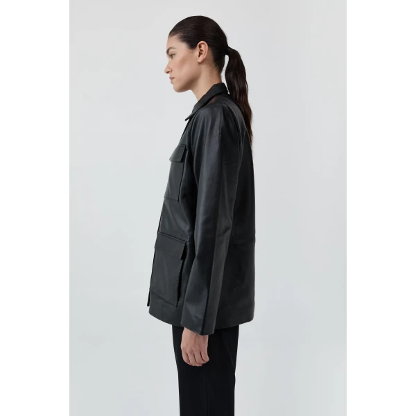 St. Agni Four Pocket Leather Jacket in Black, view 4