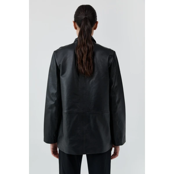 St. Agni Four Pocket Leather Jacket in Black, view 5