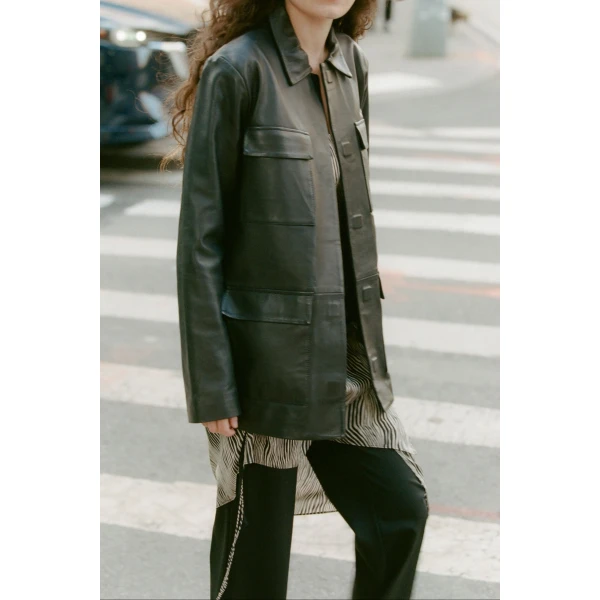 St. Agni Four Pocket Leather Jacket in Black, view 6