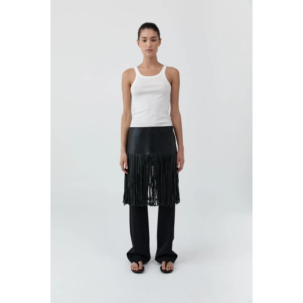 St. Agni Fringe Belt Skirt in Black, view 2
