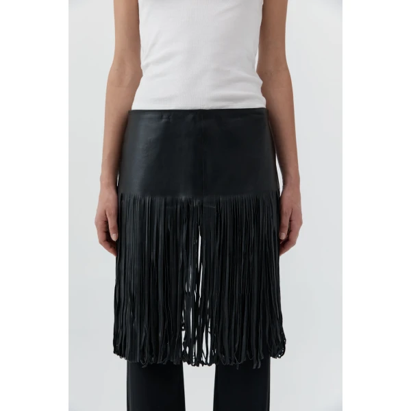 St. Agni Fringe Belt Skirt in Black, view 3