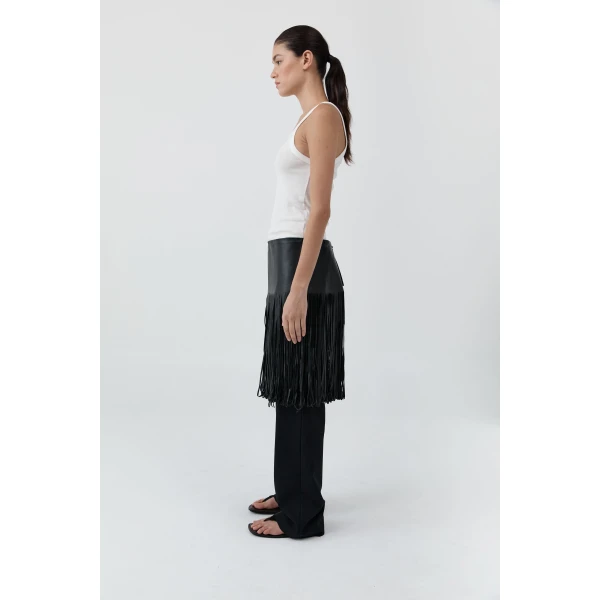 St. Agni Fringe Belt Skirt in Black, view 4