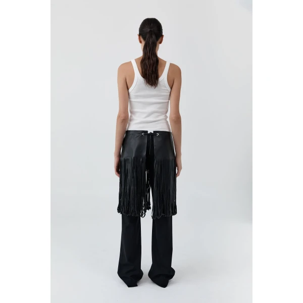 St. Agni Fringe Belt Skirt in Black, view 5