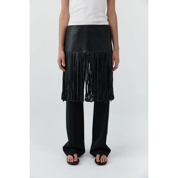St. Agni Fringe Belt Skirt in Black, view 6