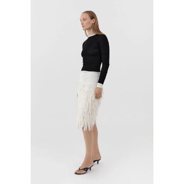 St. Agni Fringe Midi Skirt in Talco, view 4
