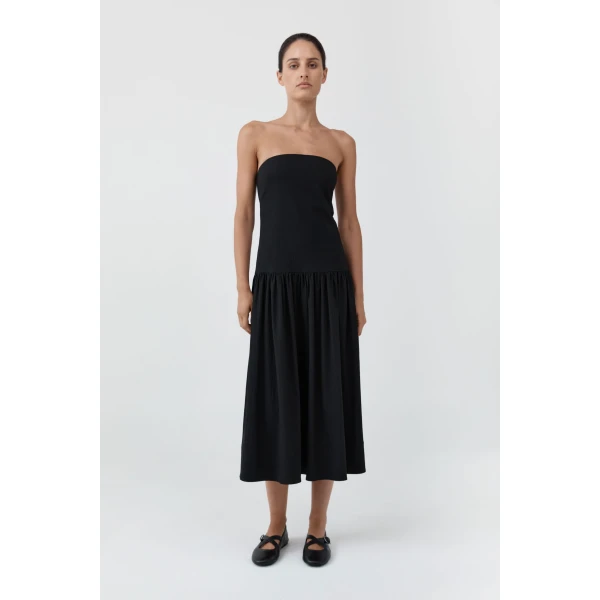 St. Agni Gathered Strapless Minimal Dress in Black, view 2