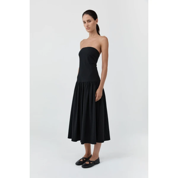 St. Agni Gathered Strapless Minimal Dress in Black, view 3